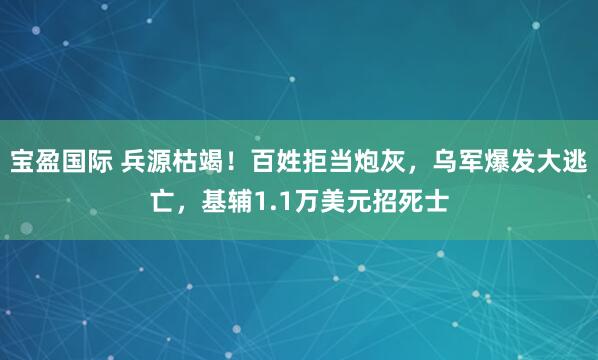 宝盈国际 兵源枯竭！百姓拒当炮灰，乌军爆发大逃亡，基辅1.1万美元招死士